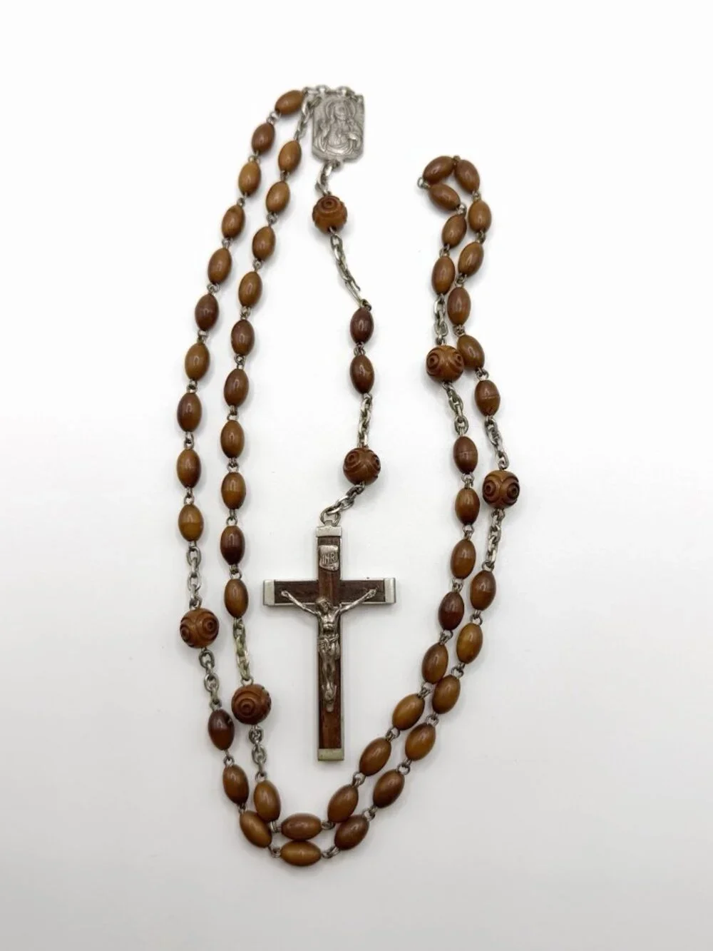 Vintage‎ French Rosary Brown Ceramic Beads FLAW